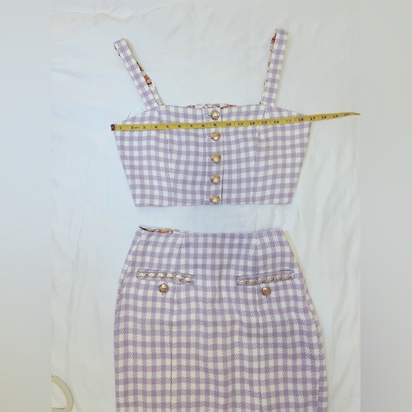 Guess tweed purple/white checkered set. Small top and Xsmall skirt. - Picture 3 of 8